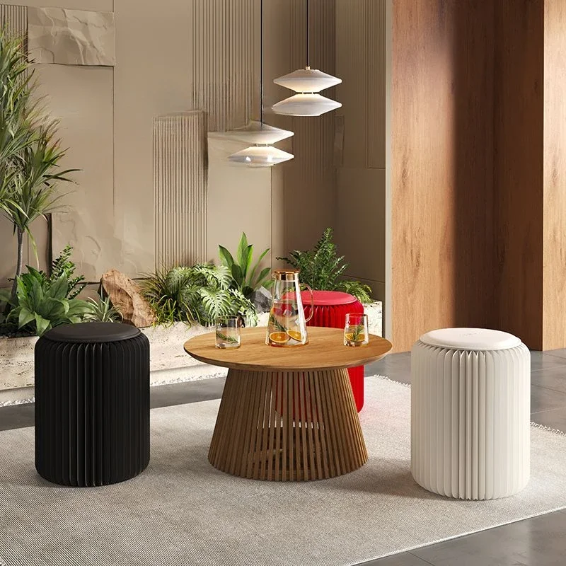 Accordion Portable Folding Low Stool Round Chair Living Room Paper Stool Shoe Changing Mobili Salvaspazio Space Saving Furniture