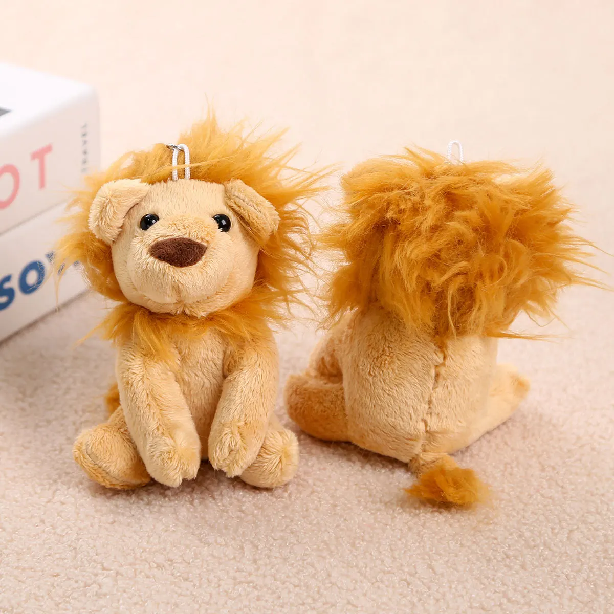 Japonês bonito leão boneca de pelúcia chaveiro pingente presente criativo simulação animal pequeno leão pelúcia boneca saco decoração presente