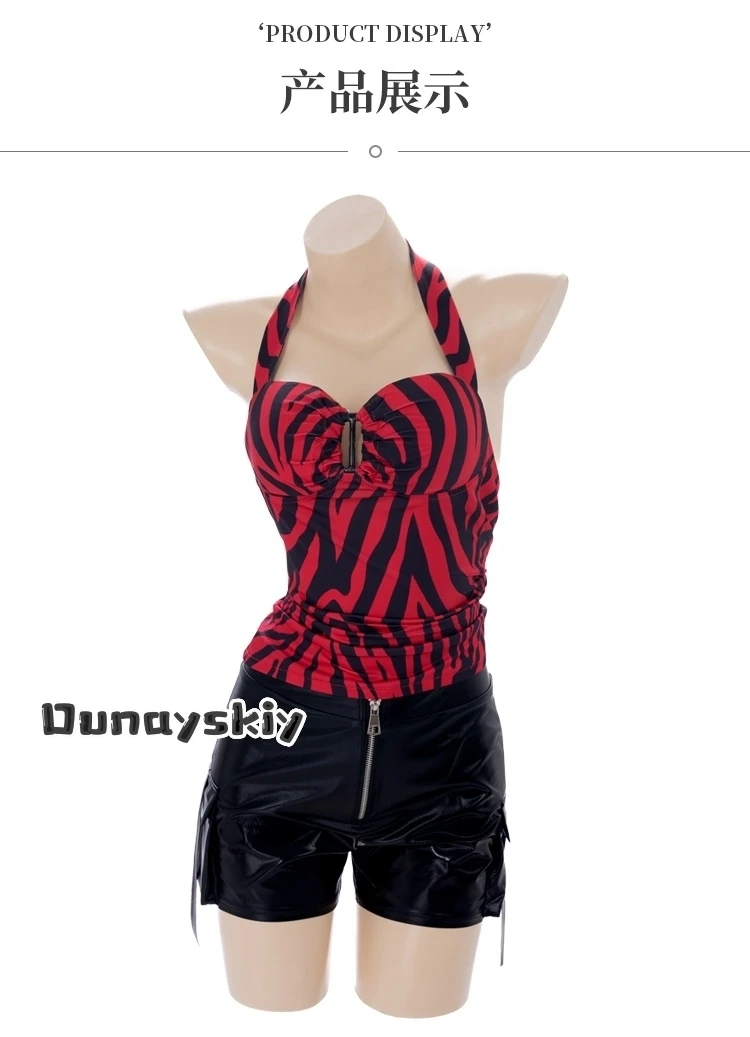 Obsession Nikki Halter Top Cosplay Halloween Suits Women Tops Mesh Halter Top Red Zebra Top Horror Movie Roleplay Summer Hot Top view 2