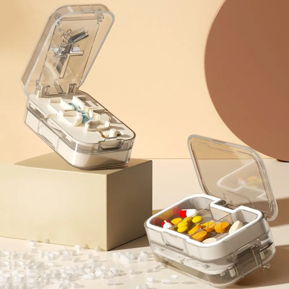 Precise Cutting Portable Pill Cutter Sealed Dustproof Daily Pill Splitter Moisture-proof with 3 Compartments Tablet Dispenser