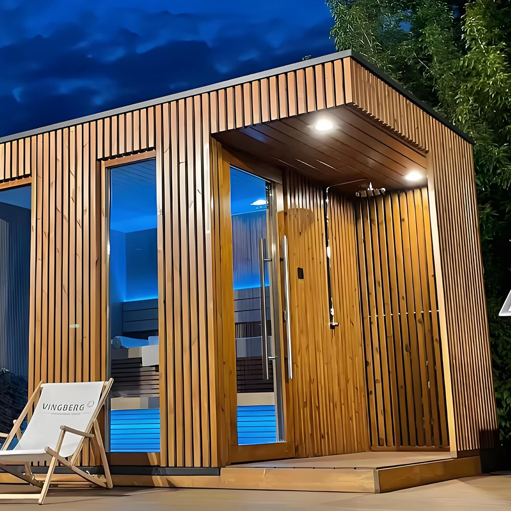 Red Cedar Sauna Cabin, Solid Wood Outdoor Sauna Shower Combo, Electric Stove Heater, 2-10 Person Backyard Sauna Room view 2
