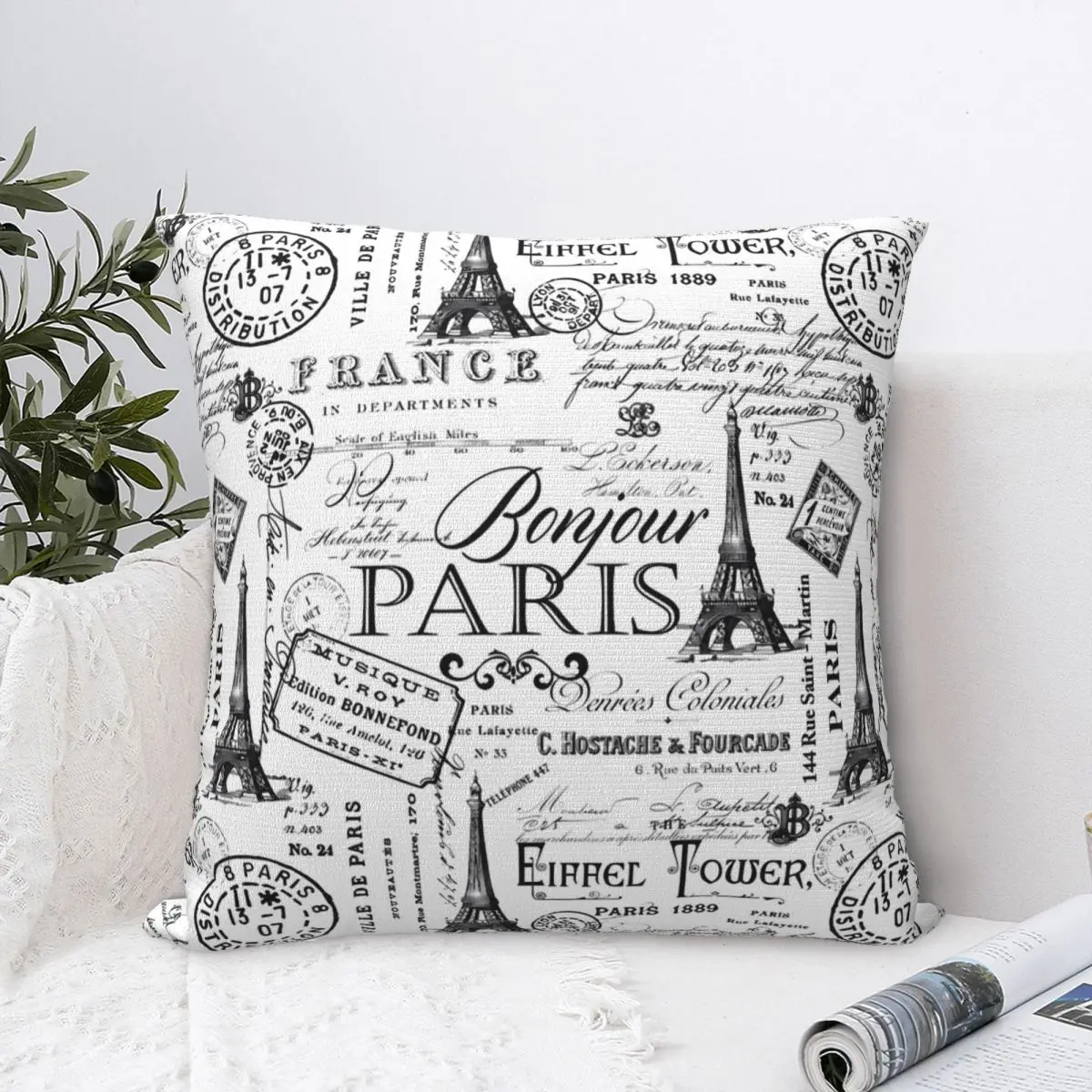 E-Eiffel Tower Pillow Cover Vintage Paris France Square Pillow Case Cushion Cover Custom Pillowcases For Sofa Bedroom Home Decor