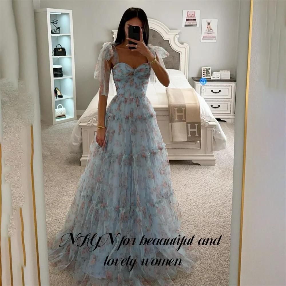 

NFYN Elegant Pastoral Style Prom Dress Flowers Sweetheart Backless Prom Gown for Woman A-Line Tulle Ribbon Ball Gown Customized