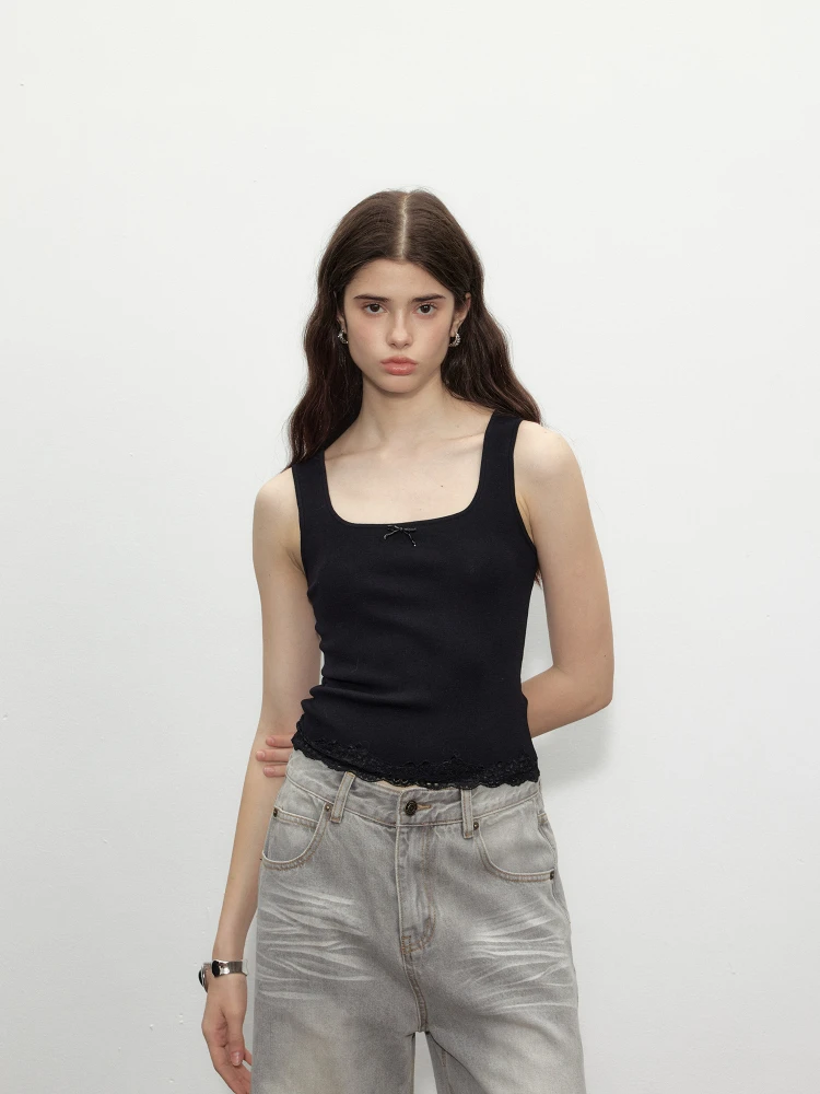 

Lean Project Lace Splice Knot Bead String Ice Sensation Cotton Vest Women's Slim Fit Commute Sle ort Length Sol...