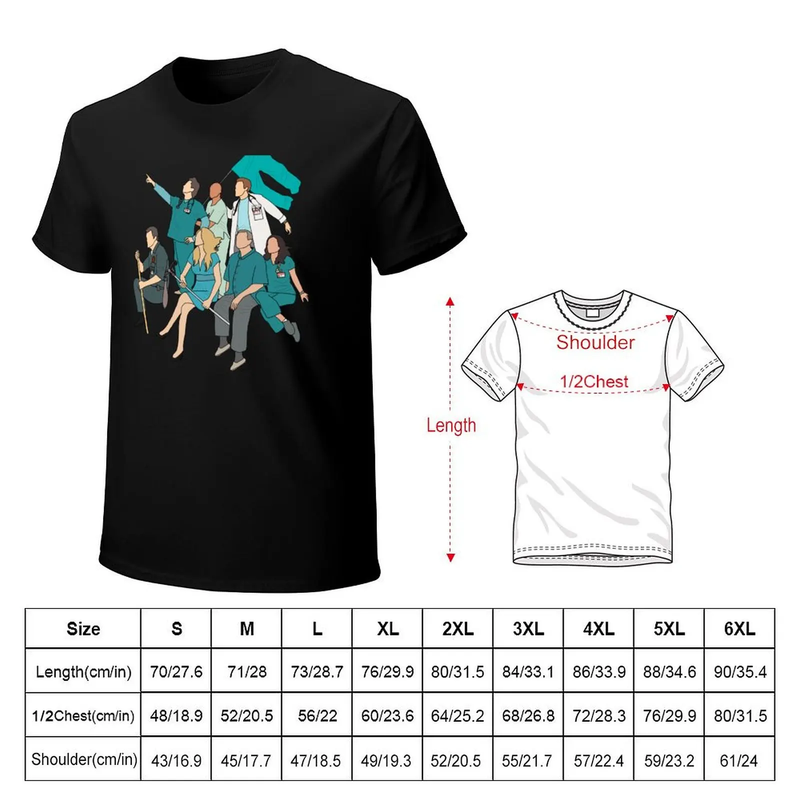 Scrubs Cast Fan Art T-Shirt Relaxed Fit Casual Short Sleeve Top