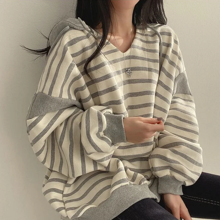 Striped Sweater Women's Hooded Spring Autumn Casual Pullover