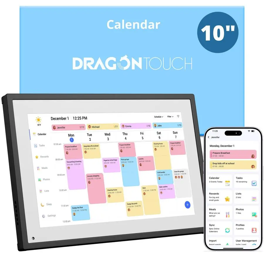 

10.1 inch Digital Calendar Chore Chart Interactive Touchscreen, Smart Family Planner, Hearth Display Desk Digital Calendar Seaml