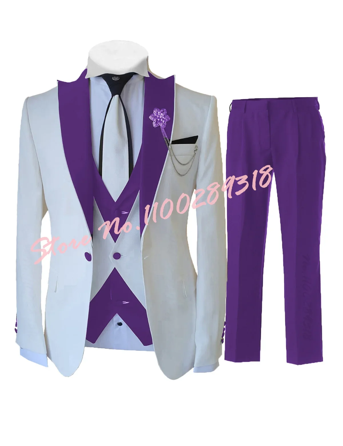 Ternos masculinos feitos à medida com três peças, slim fit, casamento formal, smoking melhor noivo, colete e calças blazer de luxo, branco, moda,