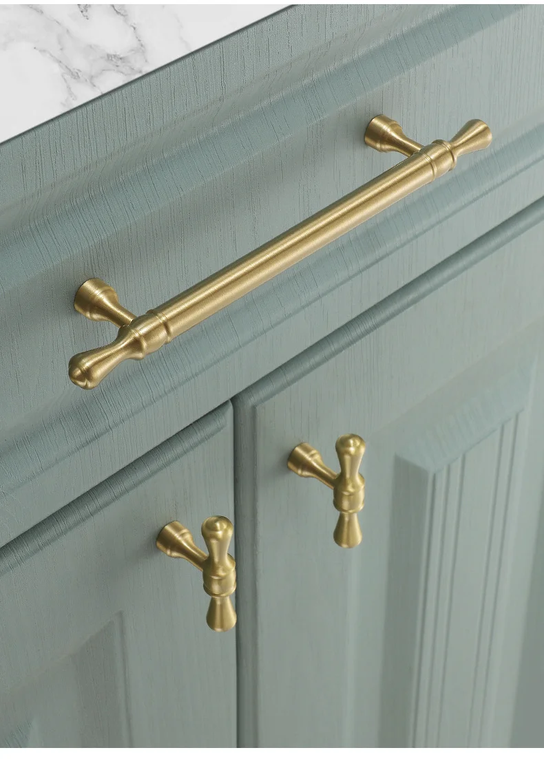 Satin-Messing Schrankgriffe und Knöpfe Antike Schubladengriffe Vintage Küchenschrankgriffe Garderobenbeschläge Amerikanischer Stil – Detail 6