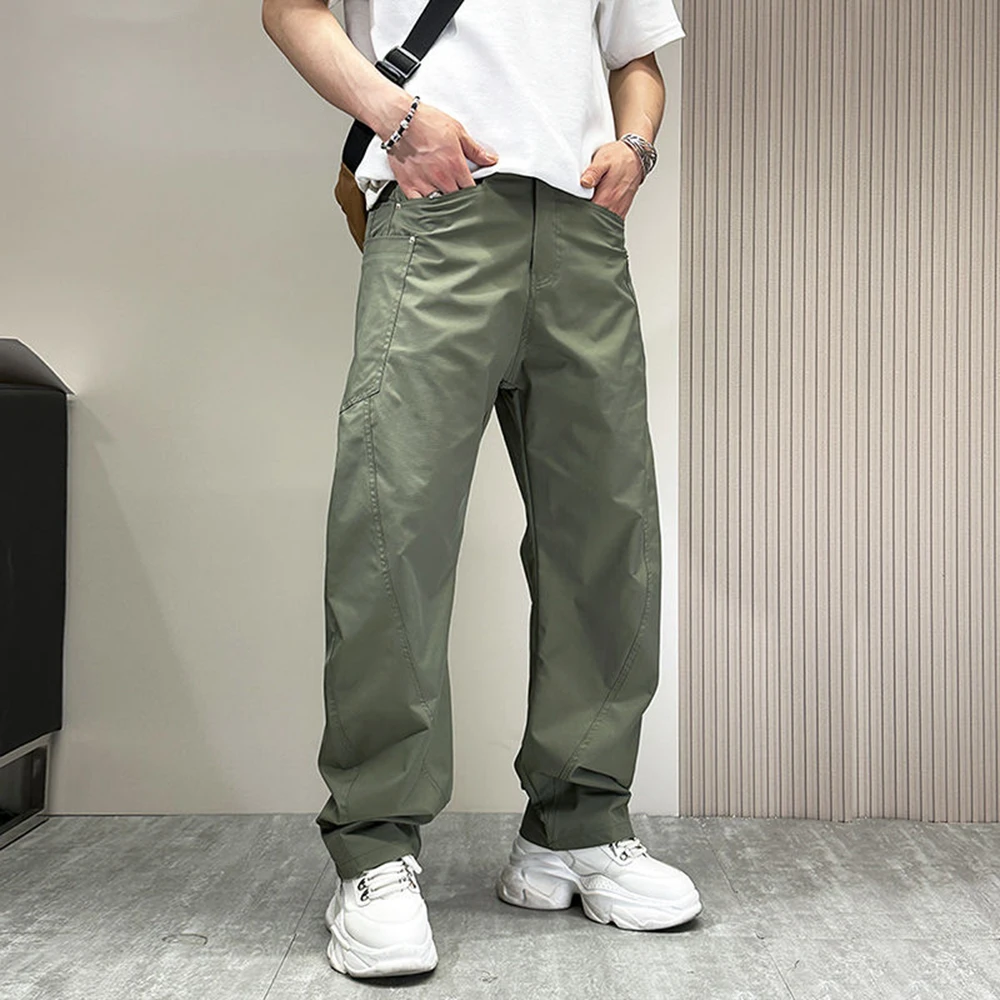 Solid Color Design Sense High Waist Scimitar Pants Invisible Open Crotch Outdoor Sex Ruffian Handsome Men's Slacks Long Trousers
