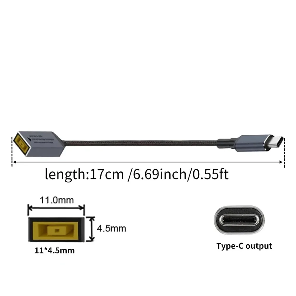 Kabel konwerter USB C do szybkiego ładowania 65W 100W 140W do ładowarki laptopa Lenovo, gniazdo DC z wtyczką kwadratową do adaptera PD Type-C 5V/9V/20V — zdjęcie produktu 6