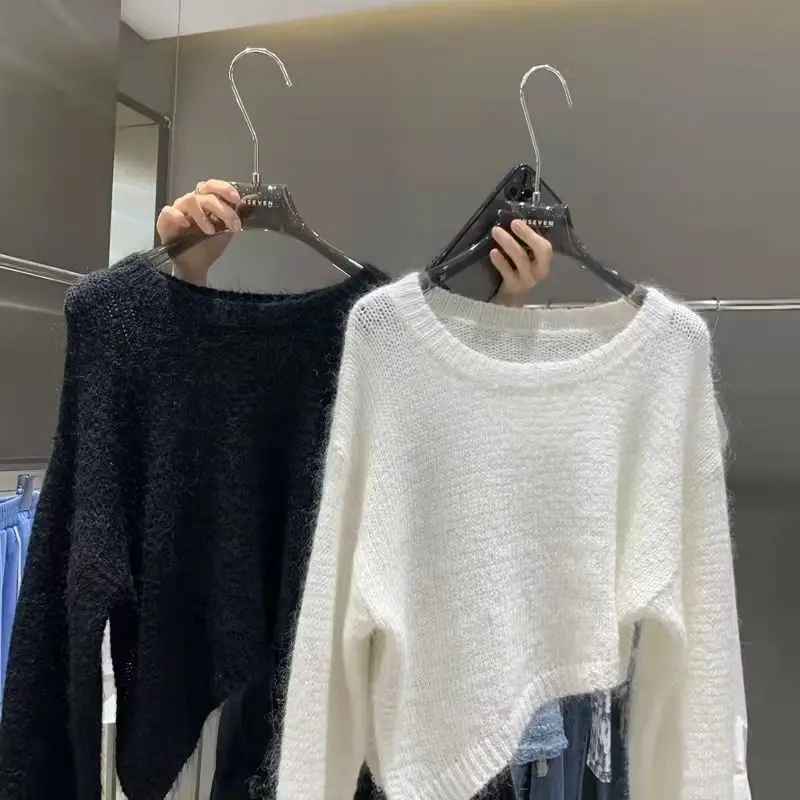 ربيع الخريف جديد رقيقة الرجعية محبوك بلوزة شق الطالبات أعلى كسول نمط #3