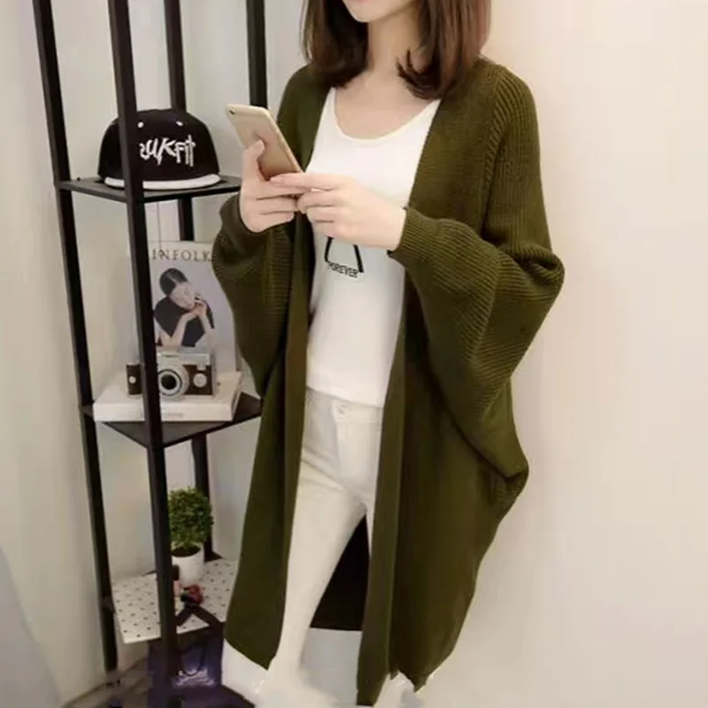 Autumn and Winter Korean Version of The Fashion Medium-length Sweater Knitted Cardigan Long-sleeved Women's Casual Sweater Coat