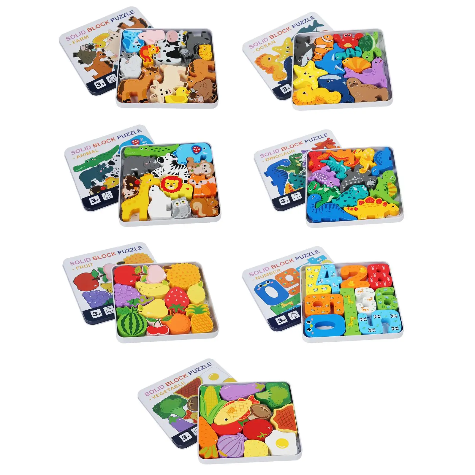 3D Cartoon Jigsaw Puzzles Color Perception Birthday Gifts Early Development Preschool Learning Toy for Kids Children Toddlers