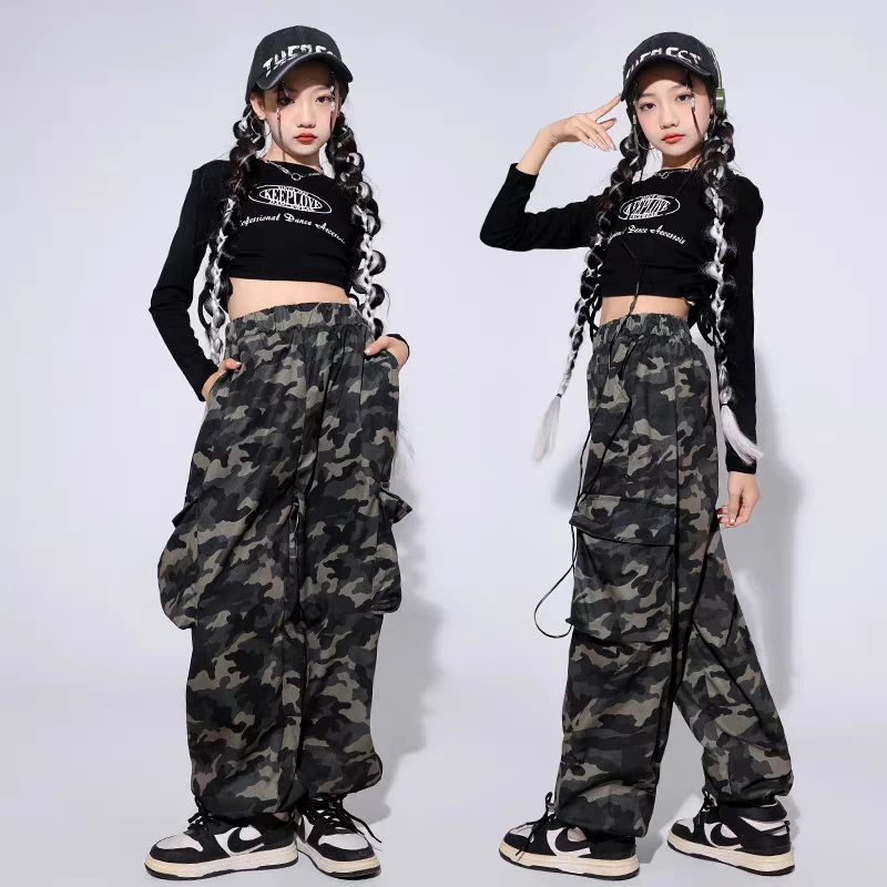 Neue Hip Hop Mädchen Crop Top Camouflage Hosen Kleidung Sets Kinder Street Dance Outfits Kinder Streetwear Jugendliche Jazz Kostüme