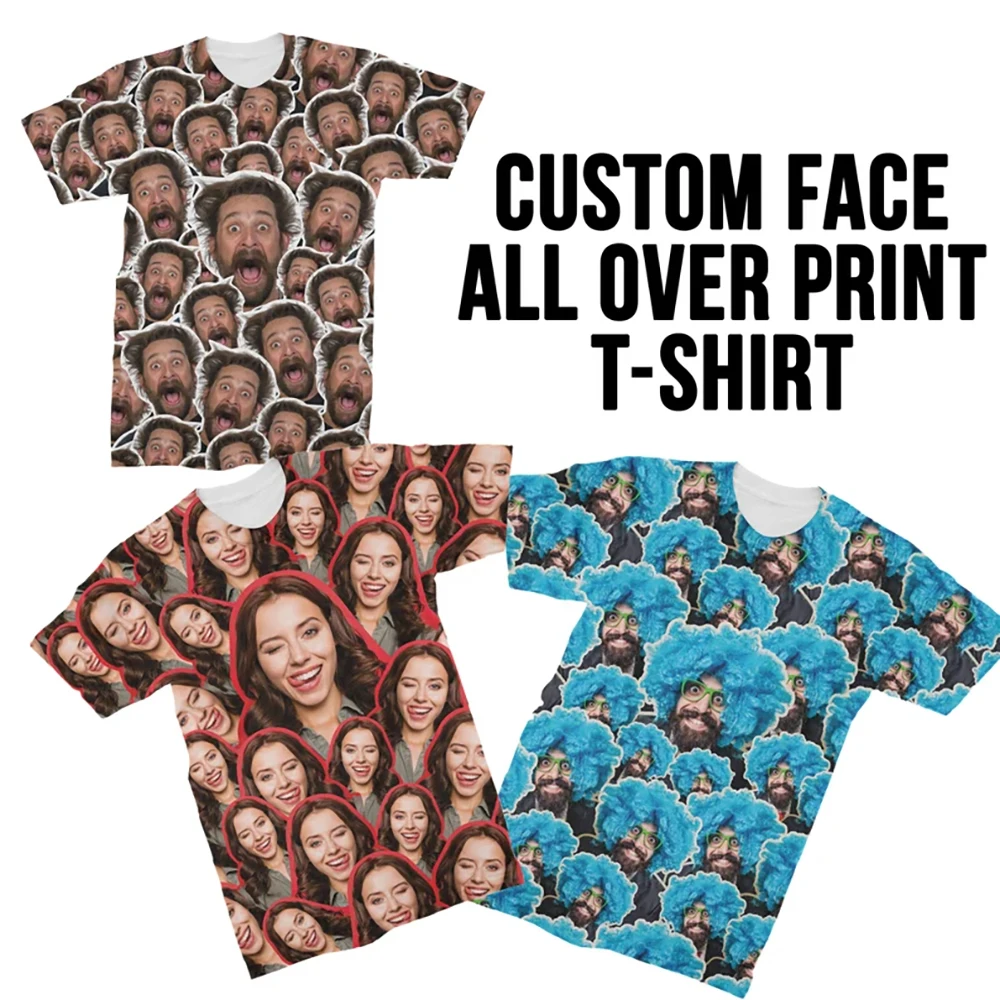 Crew Neck Short Sleeve Personalised Men's T Shirt Unisex Custom Face All Over Print Photo Boy Girl T-Shirt Family Funny Clothing