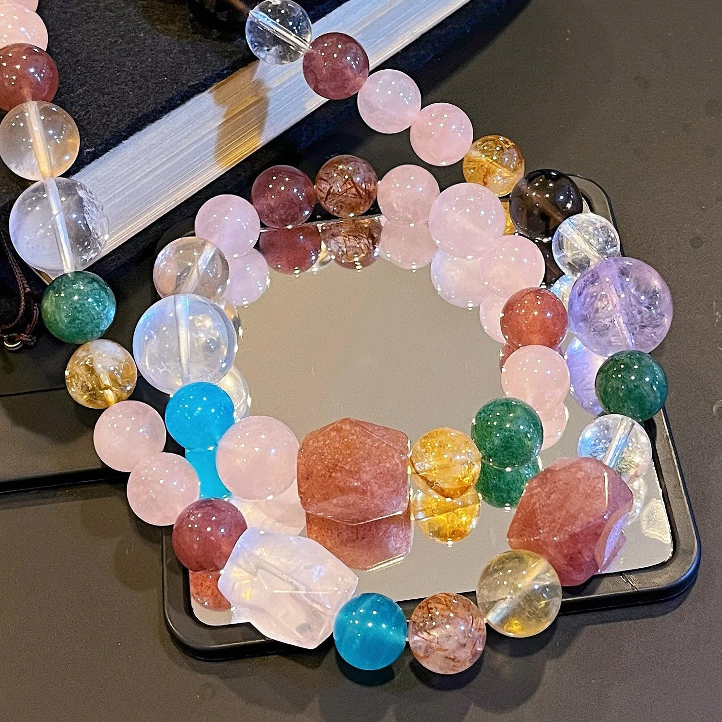 SET Jewelry Citrine Amazonite Amethyst super7 pink rose quartz round Necklace bracelet High End Women's Wedding Party view 2