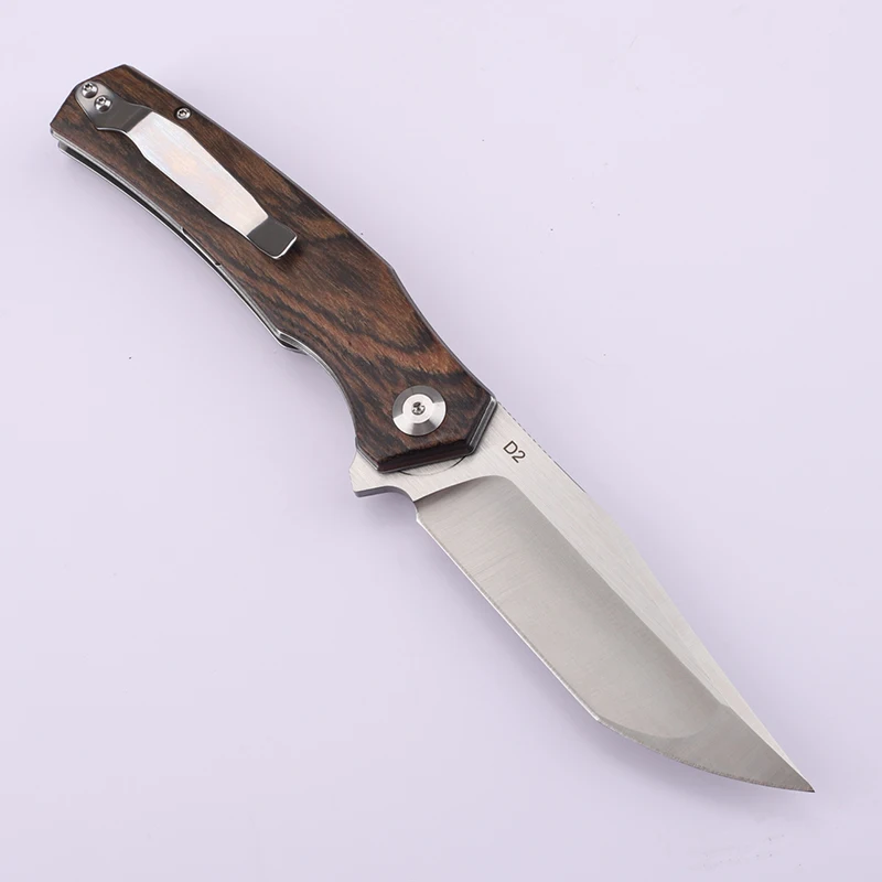 Ball bearing D2 steel blade gold sandalwood handle foldable outdoor fishing EDC tool knife portable fruit knife