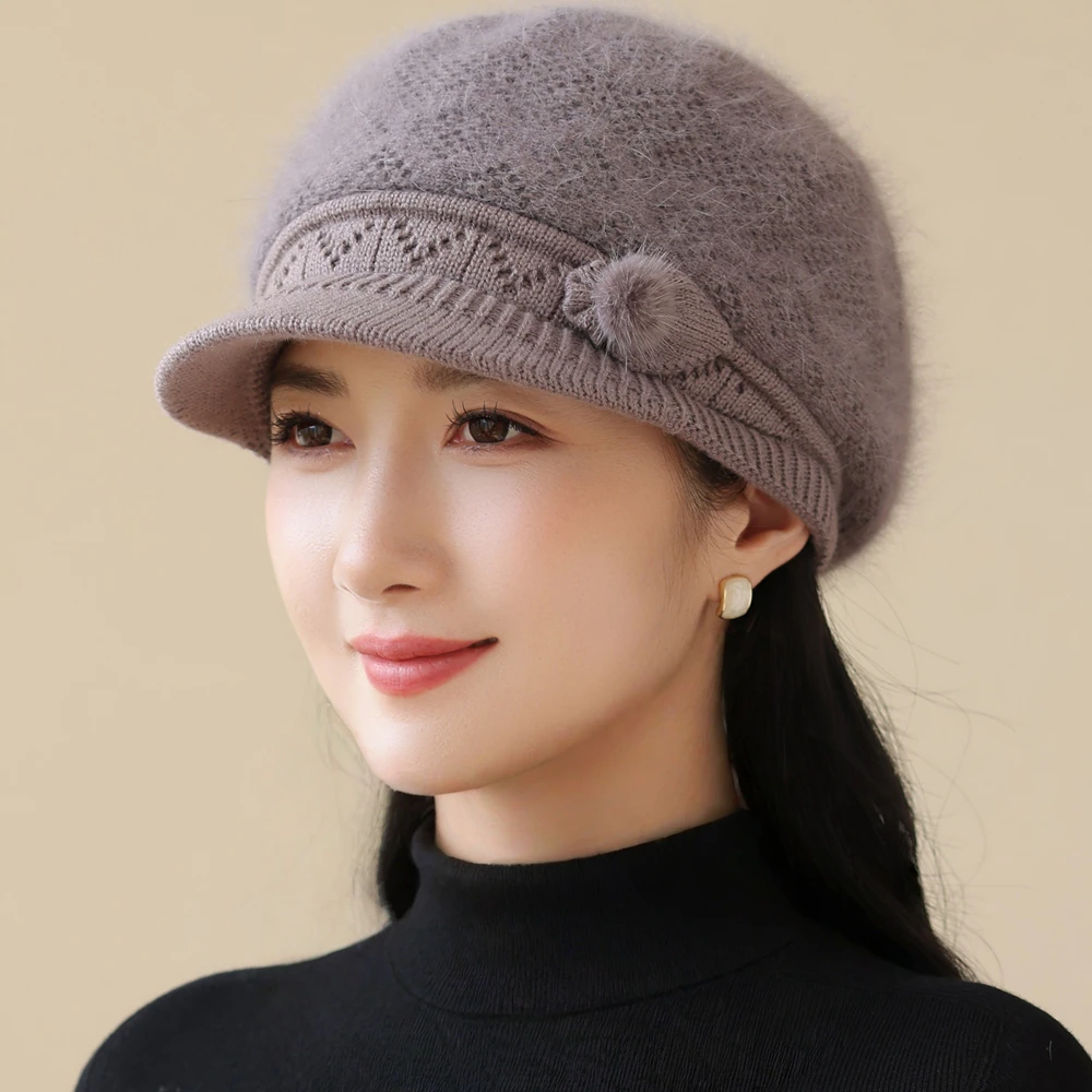 حار بيع النساء الشتاء قبعة أفخم الفراء اصطف قبعة دافئة للنساء عارضة الأرنب الفراء مزيج الشارع الشهير في الهواء الطلق الأزياء محبوك قبعة