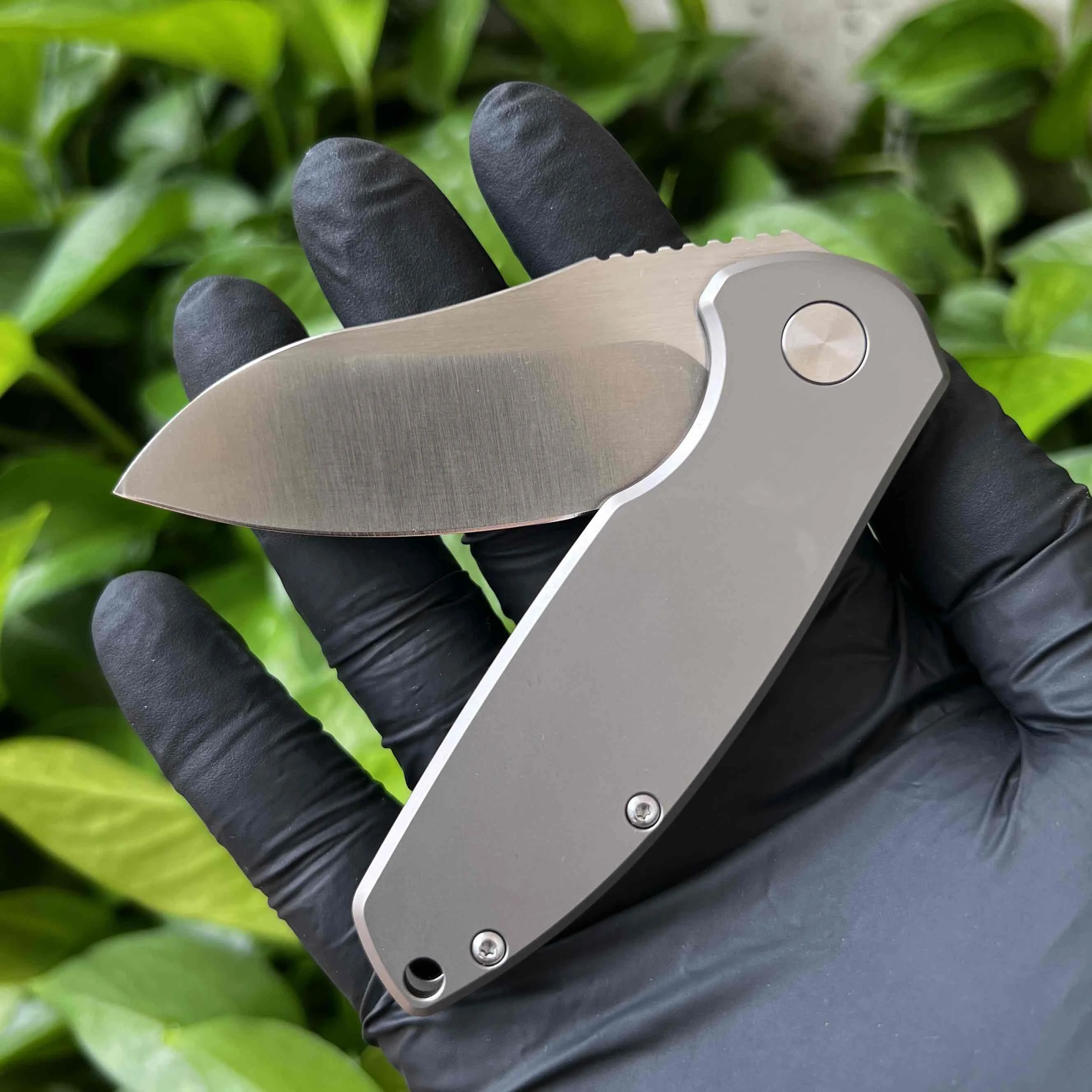 Pisau Lipat EDC Berkemah Luar Ruangan CNC Baru 14C28N Baja TC4 Pegangan Aloi Titanium Alat Pertahanan Diri Berburu Liar Pisau Buah