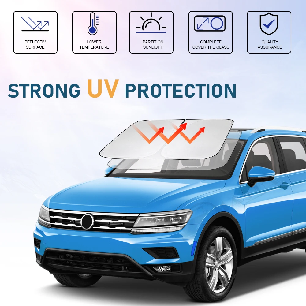 Pára-brisa Sun Shade para Volkswagen VW Tiguan 2018-2020 2021 2022 2023 Janela Sombra Dobrável Viseira de Sol Protetor Blocos Raios UV