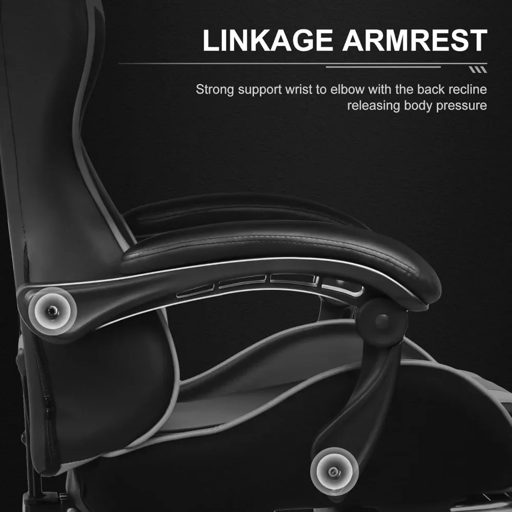 Office chair, computer chair with footrest and lumbar support, height-adjustable office chair with 360° swivel seat and headrest