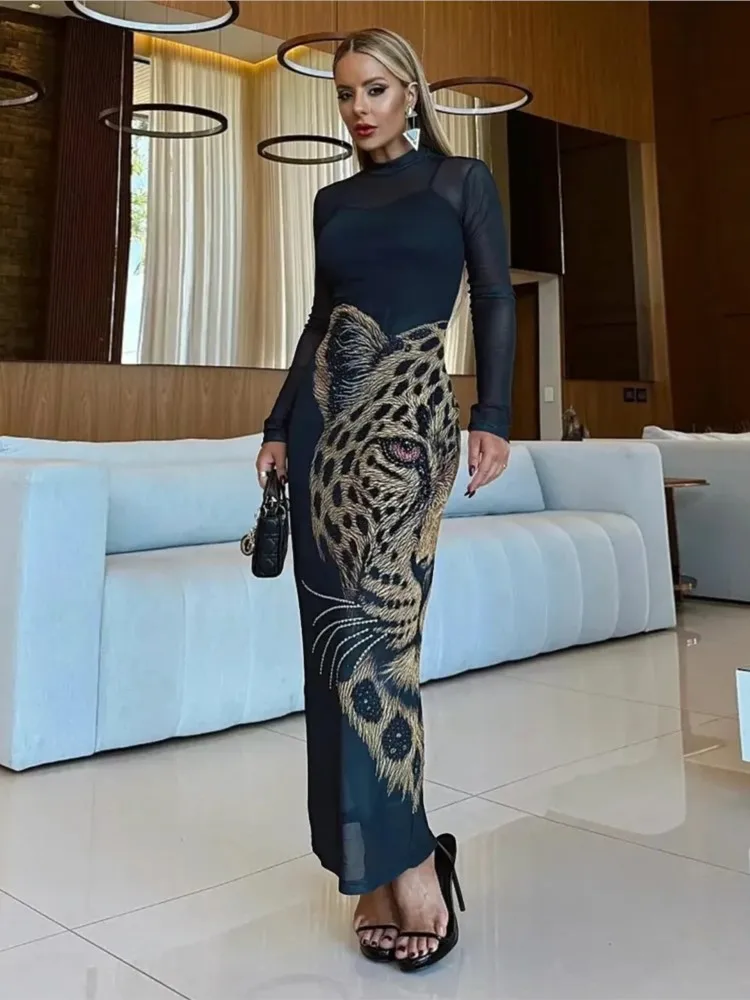 Elegant Women Black O-Neck Maxi Dress Fashion Long Sleeve Dresses Evening Ladies Street Party Vestidos 2025 Autumn Winter view 3