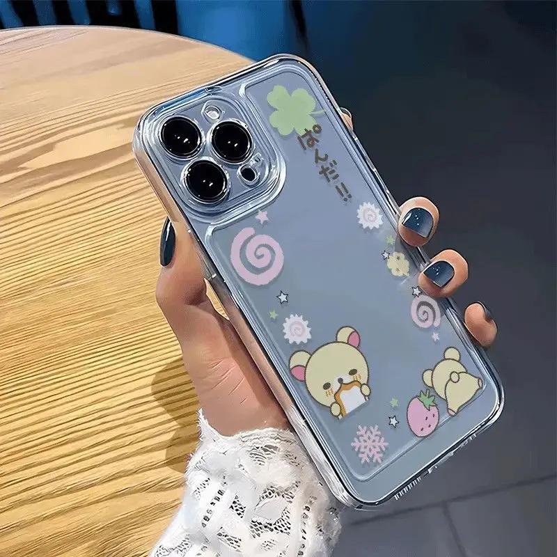 Funda de teléfono con patrón de oso bonito en colores claros para iPhone 17E 16E 16 15 14 13 12 11 Pro Max, cubierta suave y linda de dibujos animados 4