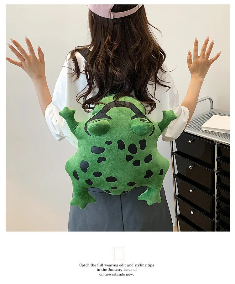 Women Funny Frog backpack net red plush frog bag ins girl new cartoon cute schoolbag