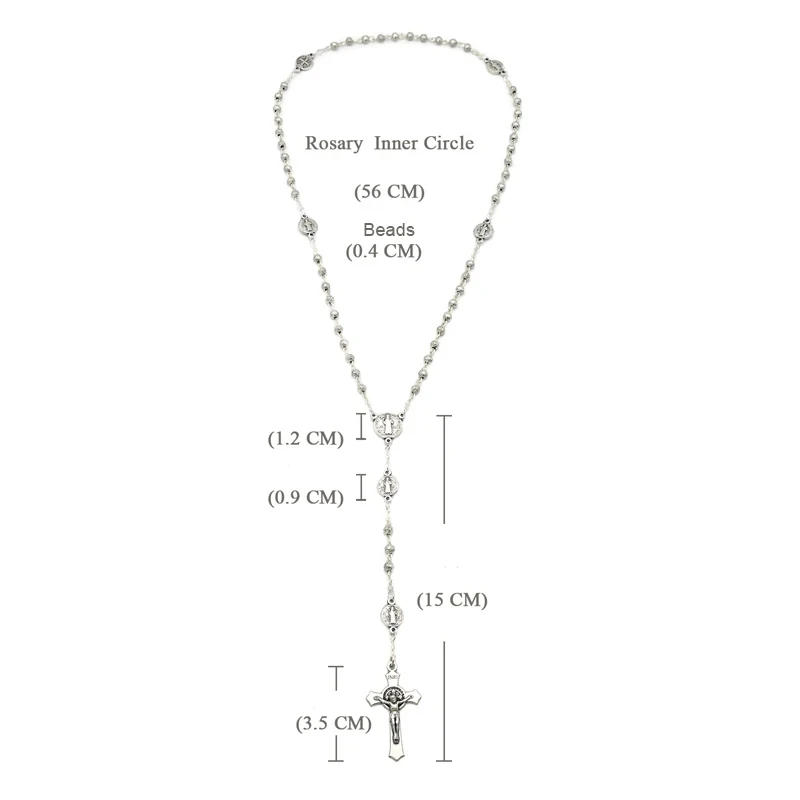 Christian Benedict Jesus Cross Necklace with Pendant Silver Plated Flower Beads Rosary Women Men Chain Fashion Religion Jewelry