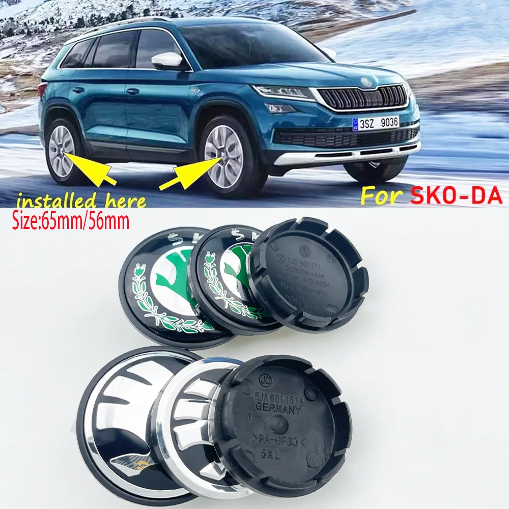 Tapa central de rueda de coche, insignia de logotipo, emblema para Skoda 1J0601171 3B7601171, accesorios de estilo, 56mm, 60mm, 65mm, 4 unidades por