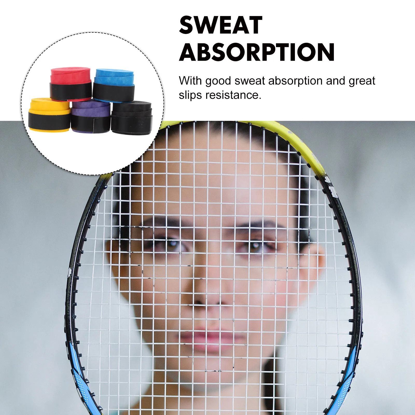 Bande de poignée de raquette respirante, 5 pièces, antidérapante, absorbant la sueur, surgrips de Tennis, Badminton, accessoire de sport, bande de préhension de raquette