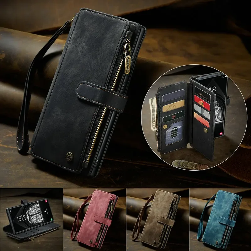 

CaseMe для Samsung Galaxy S25 ultra Чехол с магнитным кожаным держателем для карт для Samsung S24 S23 S22 S21 FE S20 Plus Чехол-кошелек