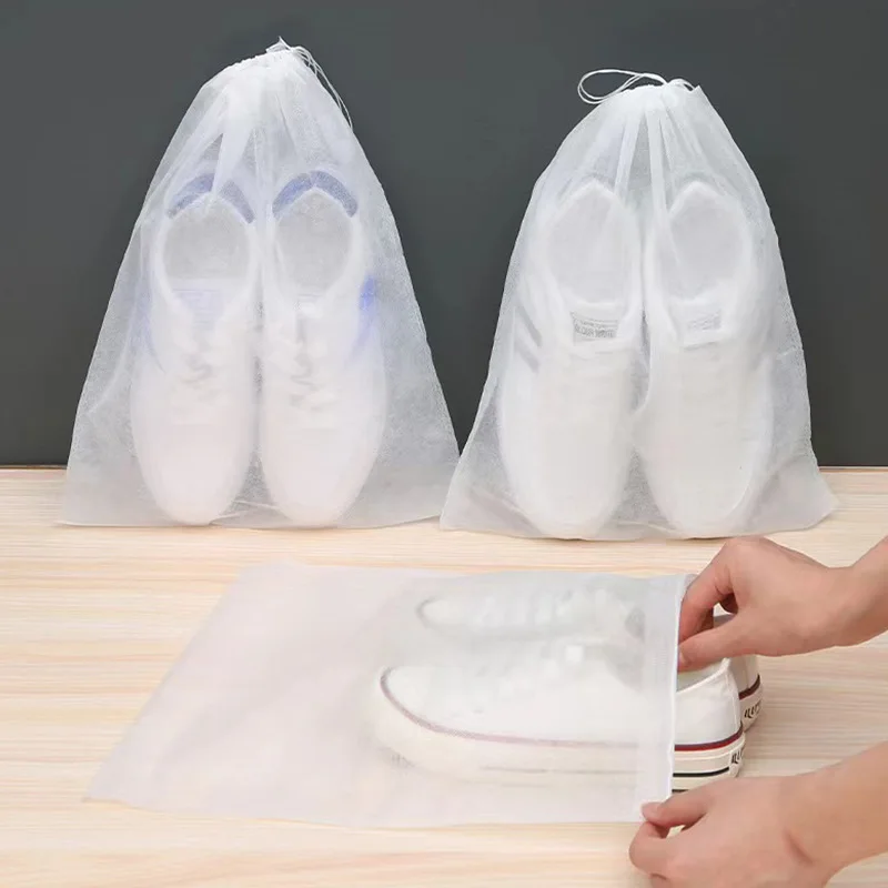 20/50/100PCS Portable Non Woven Shoe Bag with Drawstring Shoe Bag Travel Storage Dustproof  Anti-yellow Storage Package