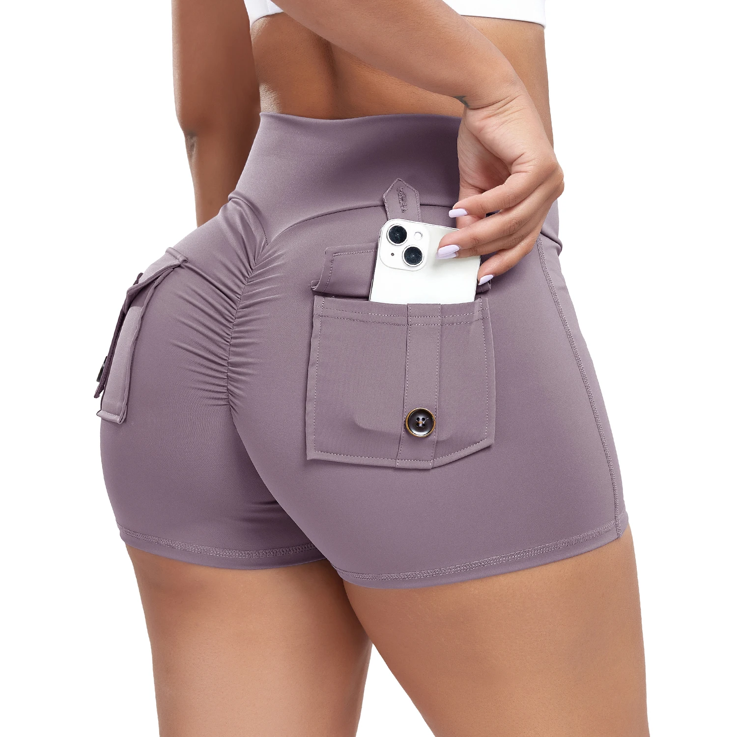 Calções de ioga com bolso para mulheres, cintura alta, rabo arranhão, booty fitness, bottoms de ginástica atlética, secagem rápida, roupas de