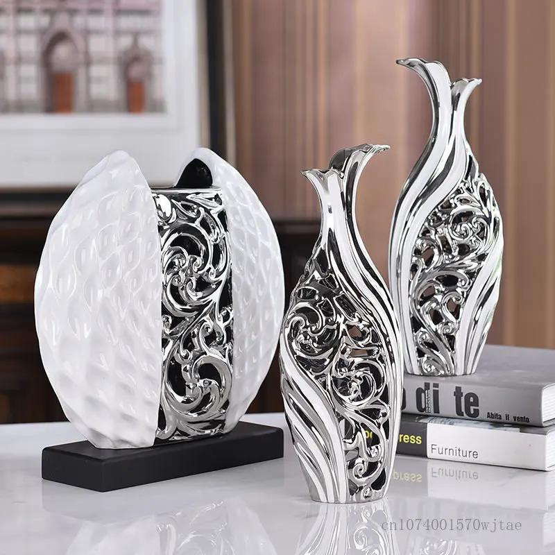 

Electroplated Ceramic Vase, Nordic Light Luxury, Living Room, Bedroom Decoration, Wedding Gift, Art Set, 3 Piece Set