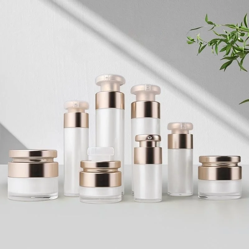 15ml-100ml Gold Cosmetic Jar Acrylic Lotion Emulsion Bottle Press Facial Cream Pot Sample Vials Refillable Makeup Container