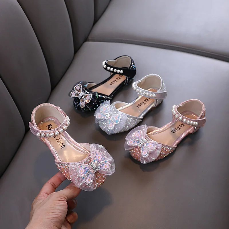 

Little Girl Sandal Summer Sweet Kids Princess Dress Sandals Flower Bowtie Children Fashion Causal Pearl Wedding Party Flat Shoes