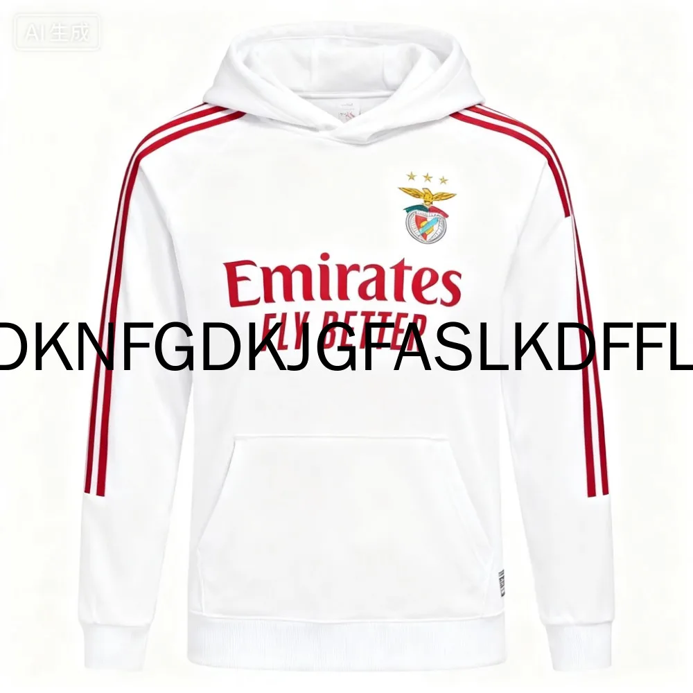 Benfica's latest men's home jersey: 2025 comfortable training oversized outdoor sports long sleeved hooded sweatshirt,
