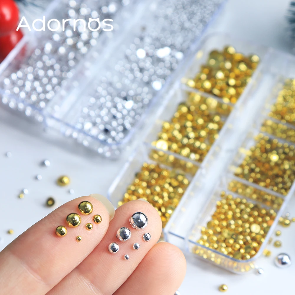 반원형 구슬 고딕 펑크 네일 장식 금색 은색 버블 구슬 네일 아트 참 할로윈 매니큐어 DIY 액세서리