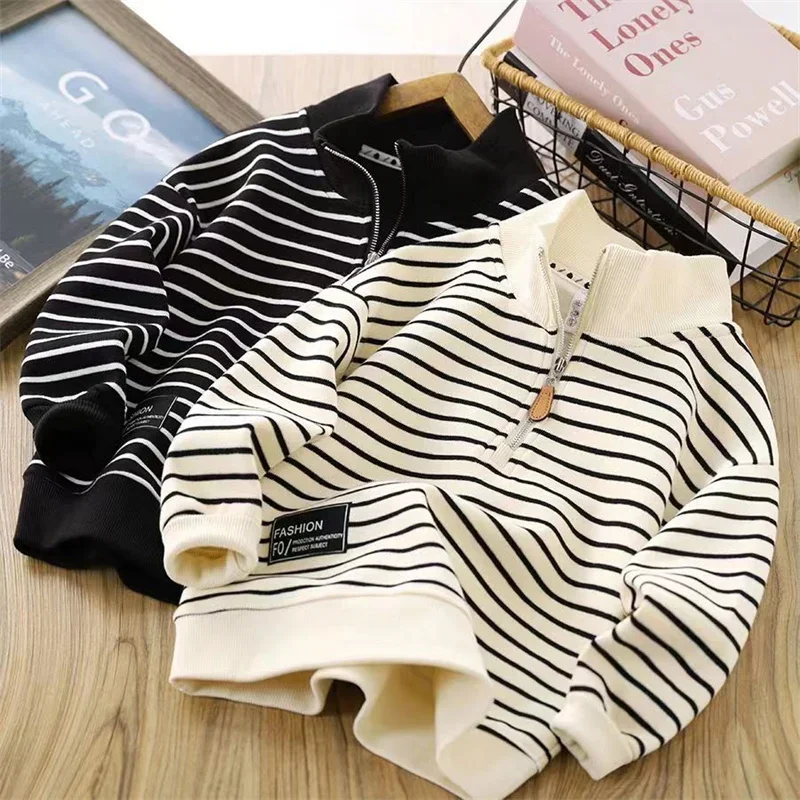Spring Casual Tracksuit Children Fashion Hoodless Clothing Boys Girls Striped Sweatshirts Kids Autumn Sports Hoodies Teenager