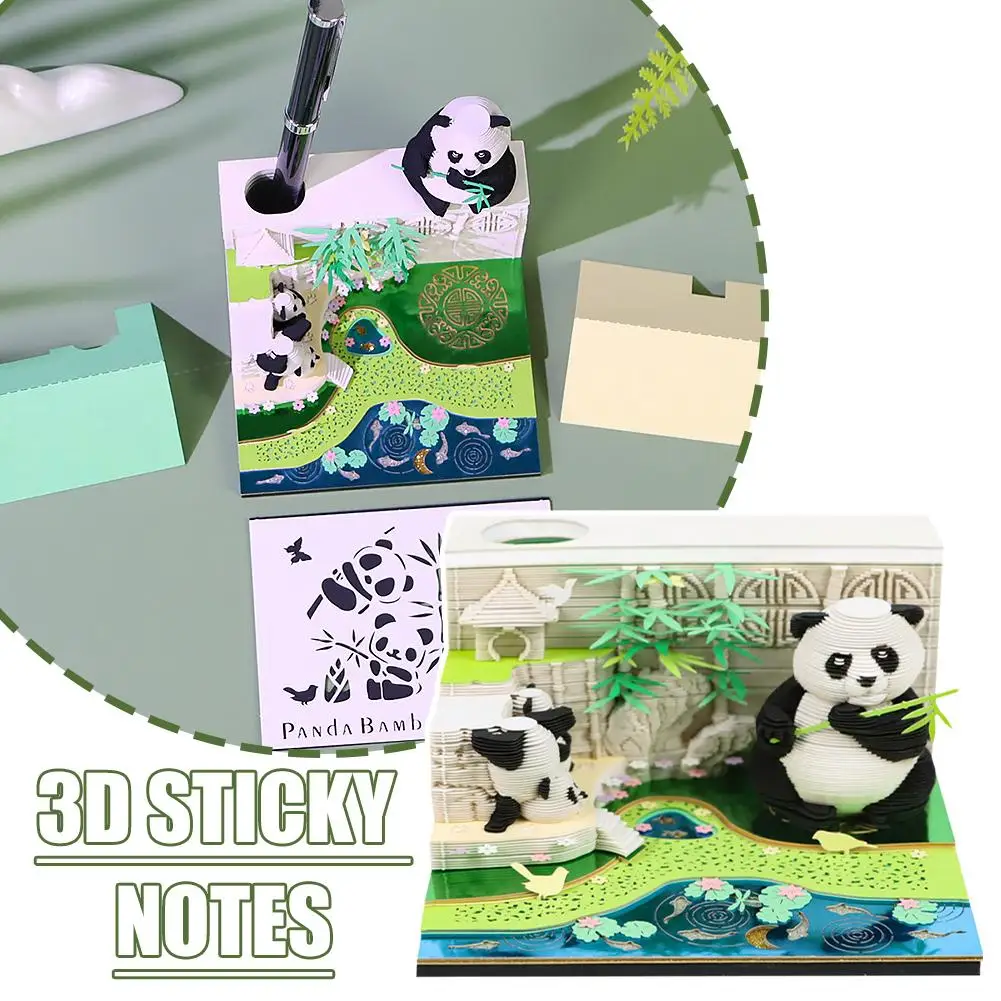 2025 3D Panda Memo Pad DIY Paper Carving Artsy Pads Time Piece Calendar 3D Calendar Post Notes for Office Supplies Birthday W9E4