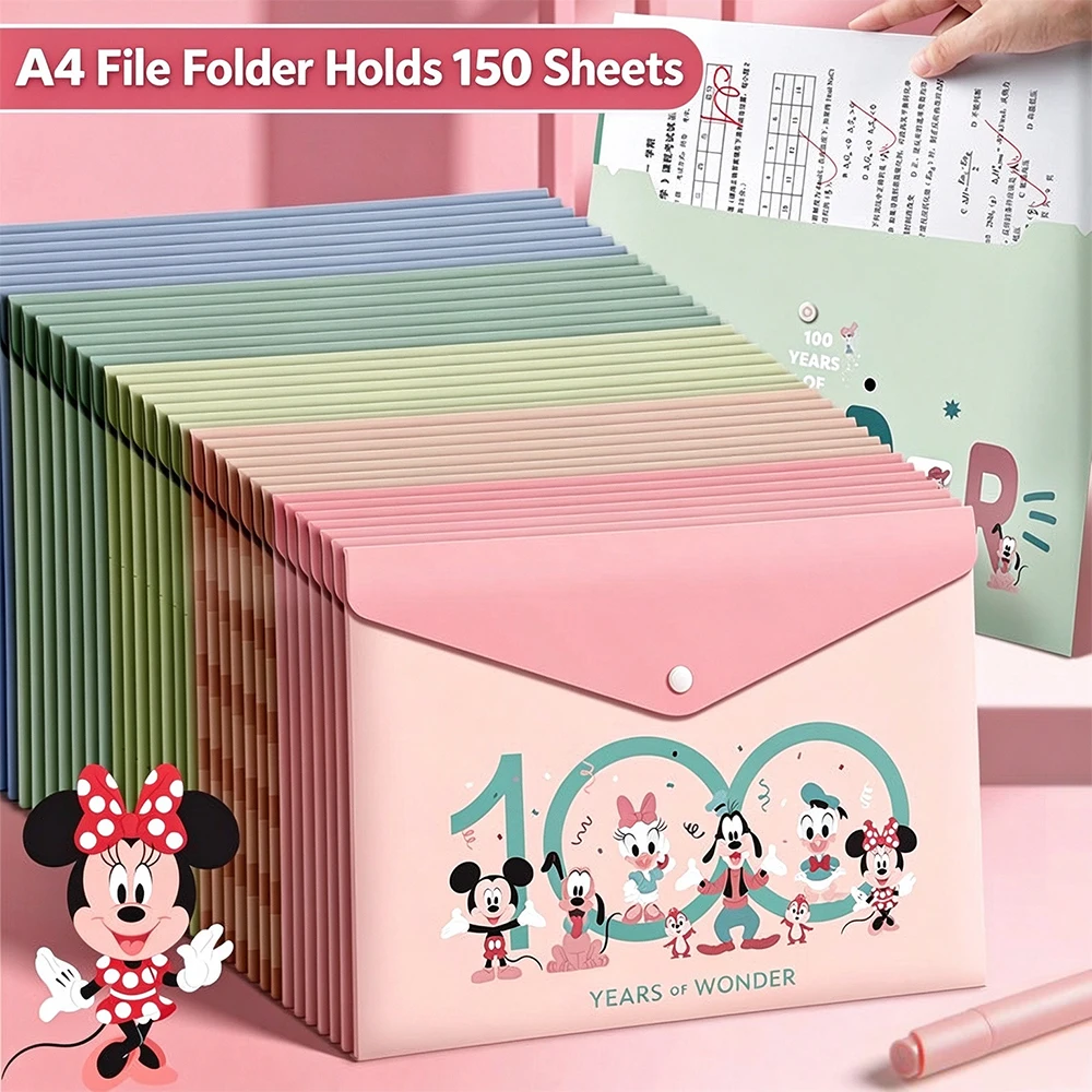 5Pcs Mickey Series Cartoon Snap Button Folders, Paper Organizers for Students, Colorful Document Holders