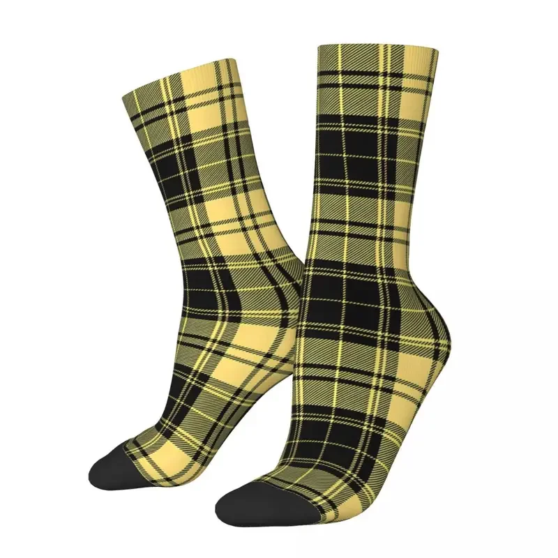 Y2K hip hop vintage yellow plaid black tartan crazy MEN'S socks unisex Harajuku pattern printed funny crew sock boys gift