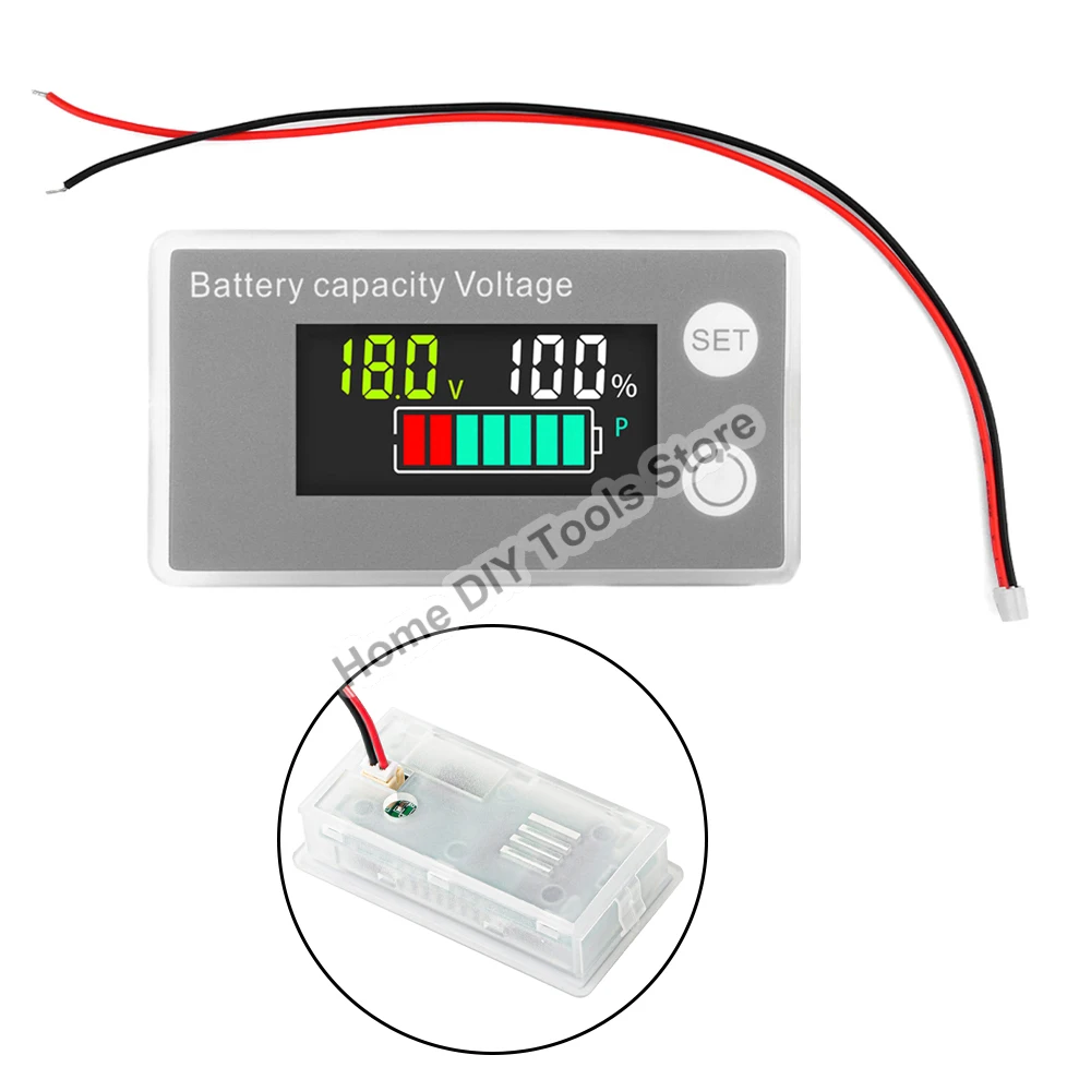 Battery Capacity Indicator DC8-100V Lead Acid Lithium LiFePO4 Car Motorcycle Voltmeter Voltage Gauge Alarm Temperature Tester