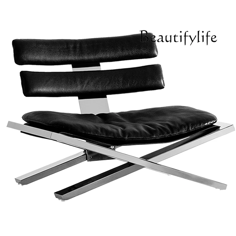 Designer Bauhaus Wind Black Leather Casual Stainless Steel Light Luxury Metal Recliner