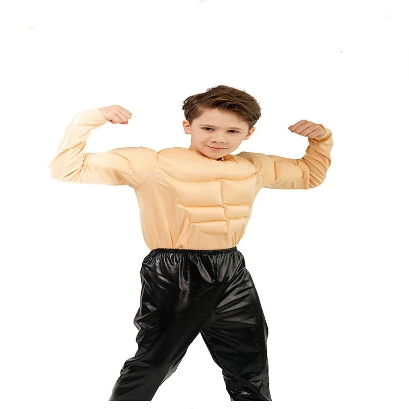 Fake Abdominal Muscles Funny Little Boy Muscle T-shirt Clothing Children's Clothing Boy Muscular Man T-shirt Fake Chest Muscles