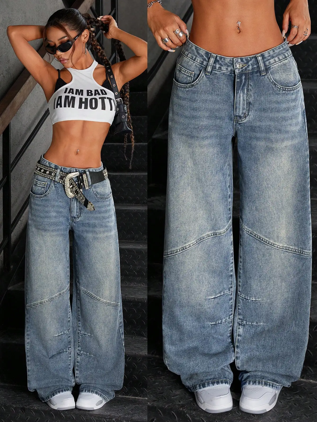

Джинсы женские с низкой посадкой, широкими штанинами, из выстиранного денима, в повседневном уличном стиле