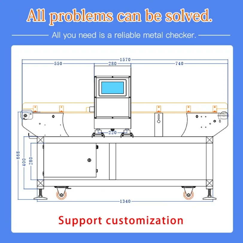 High Sensitivity Stainless Steel Food Industry Metal Detection Machine with Electromagnetic Wave Technology IP54 Protection