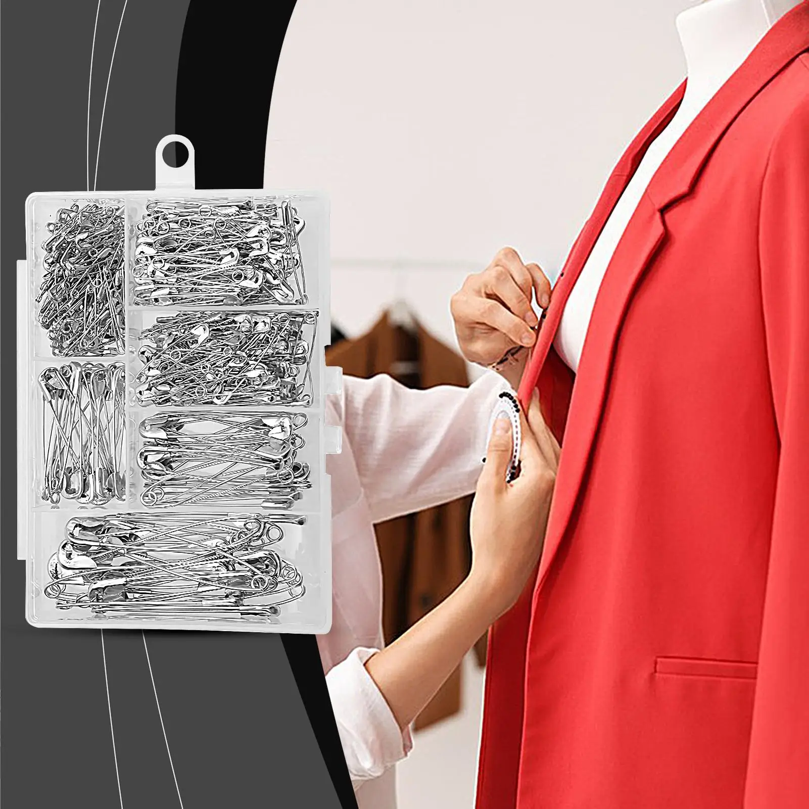 

Безопасные булавки, 300 шт., серебряные булавки разных размеров, металлические устойчивые к ржавчине швейные аксессуары с коробкой для хранения ювелирных изделий